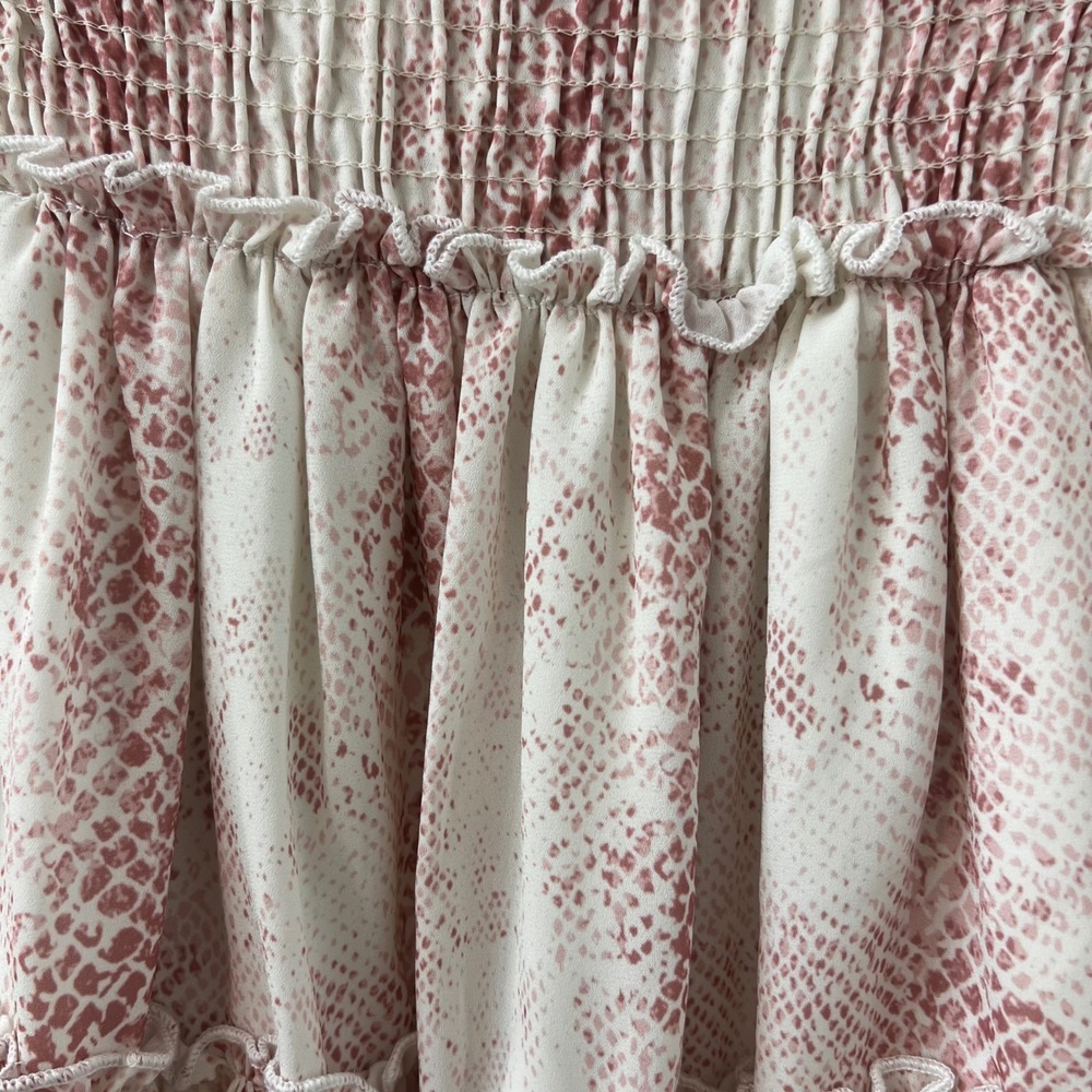 Altar'd State Pink Snakeskin Smocked Waist Tiered Ruffle Mini Skirt Women Medium - Picture 3 of 6